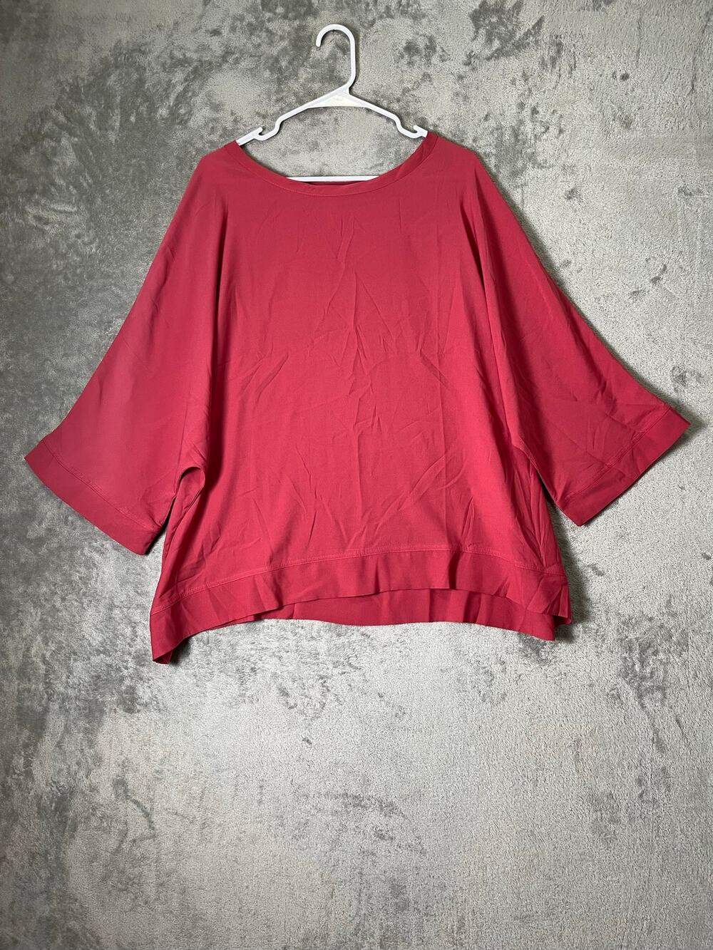 Ruby Ribbon 3XL Red Oversized Tunic Top 3/4 Sleeve High Low Stretch Blouse